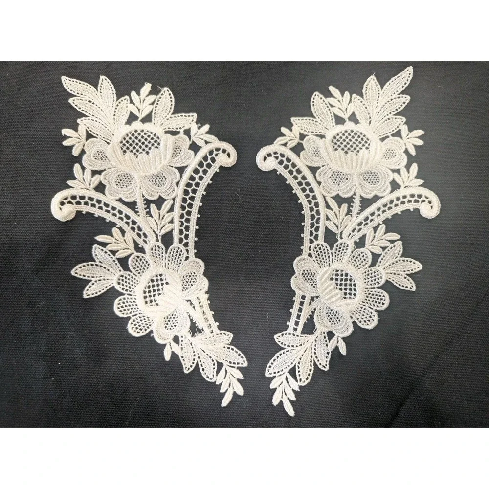 Bridal Vintage Ivory Floral Lace Applique Pair 8